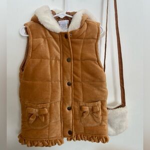 Nicole Miller New York girls 6 brown hooded velvet vest with matching purse
